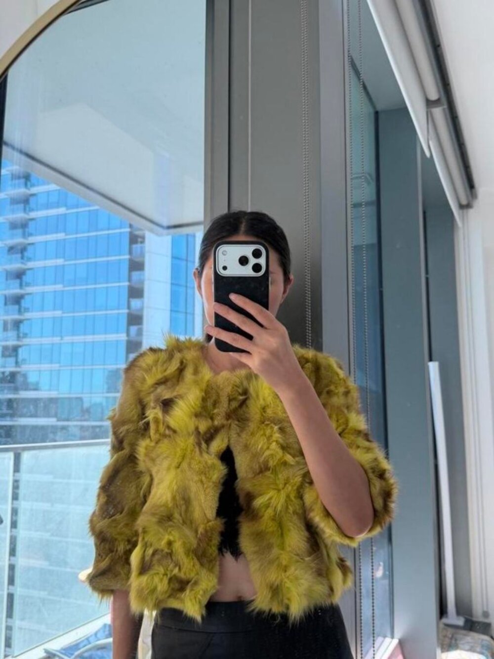Yellow Fur Cropped Jacket
